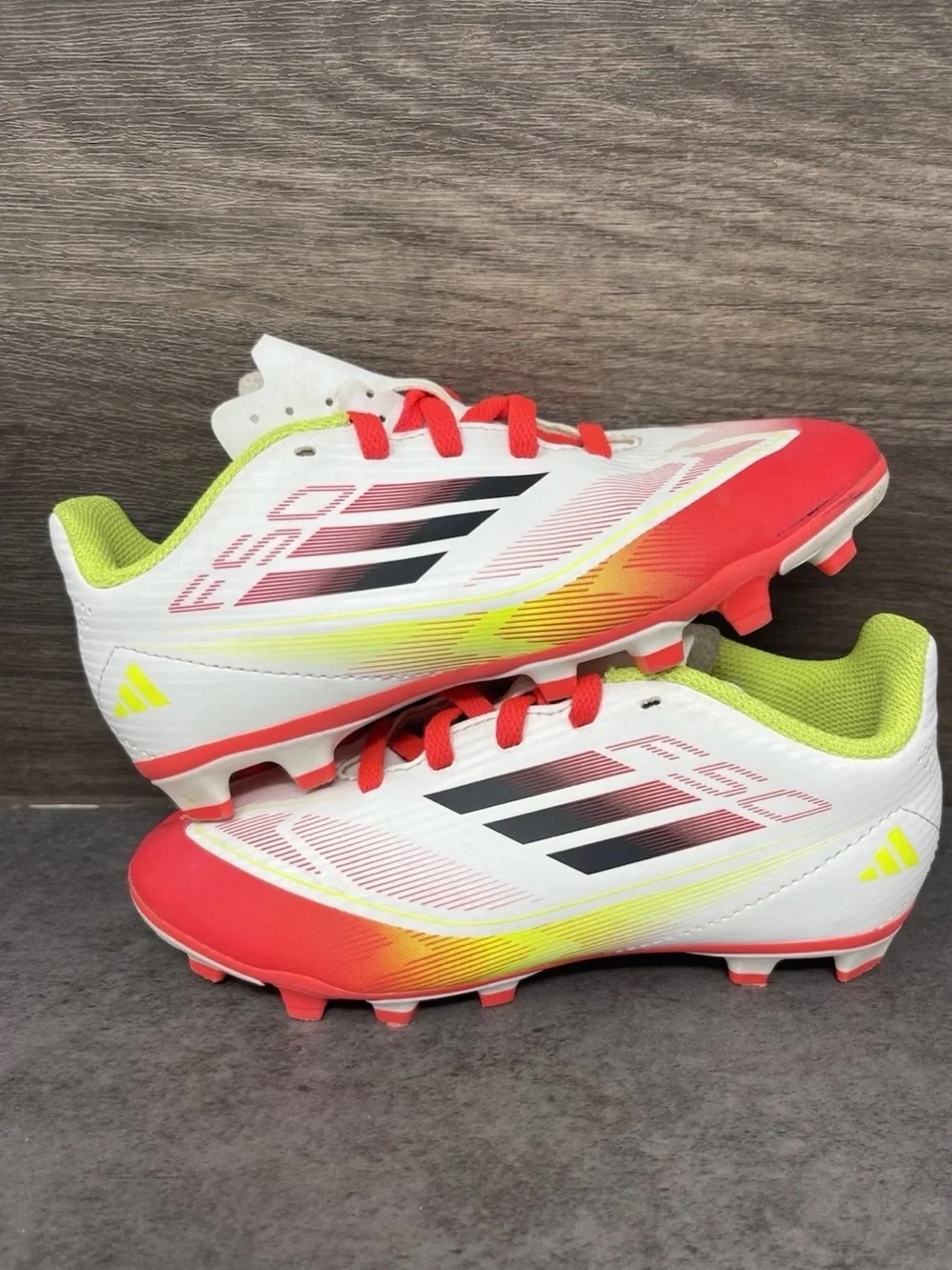 adidas Kids White, Red & Yellow Soccer Cleats F50